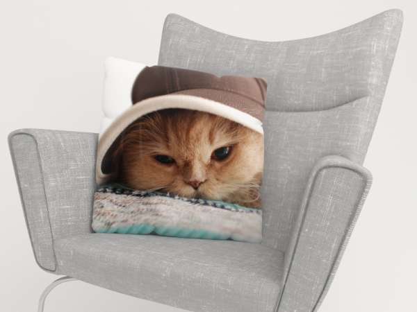 Housse de coussin : CHAT AVEC UN CHAPEAU