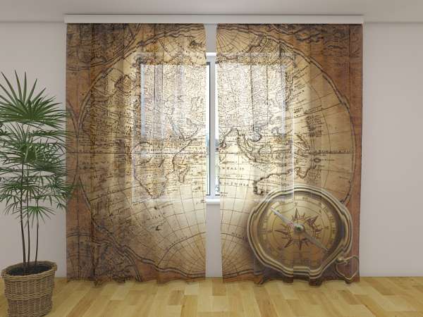 Rideau en mousseline : CARTE ANCIENNE DU MONDE AVEC BOUSSOLE
