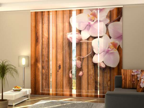 Rideau coulissant (1-4 pcs.) : ORCHIDÉES SUR BAMBOU SEC