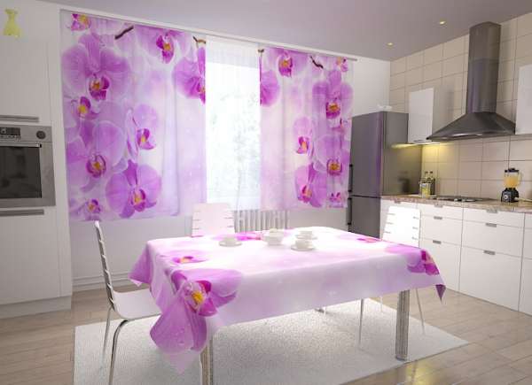 Rideau de cuisine : ORCHIDÉES ET ÉTOILES