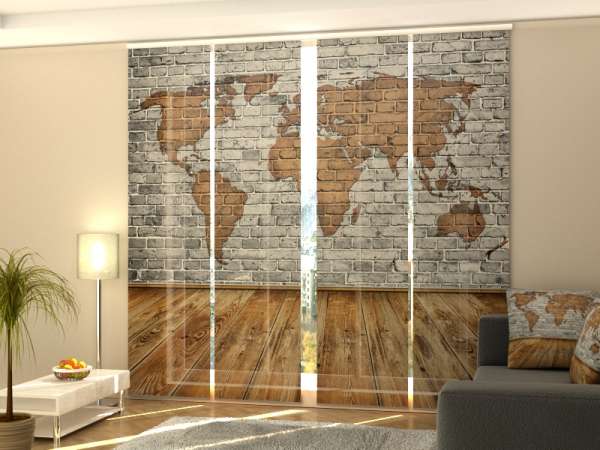 Rideau coulissant (1-4 pcs.) : CARTE DU MONDE SUR LE MUR