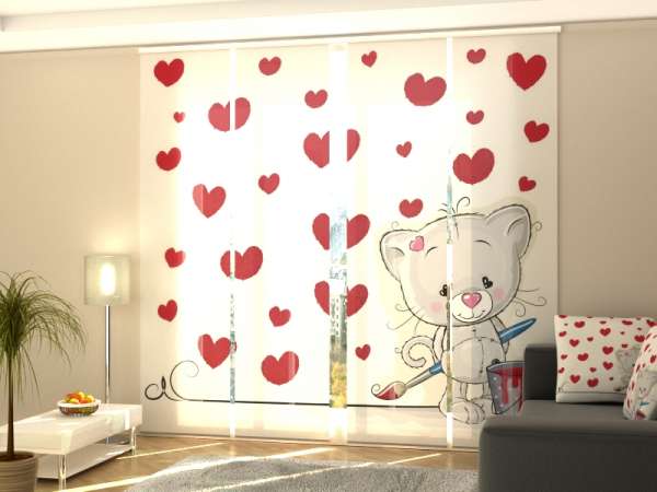 Rideau coulissant (1-4 pcs.) : CHATON ET COEURS