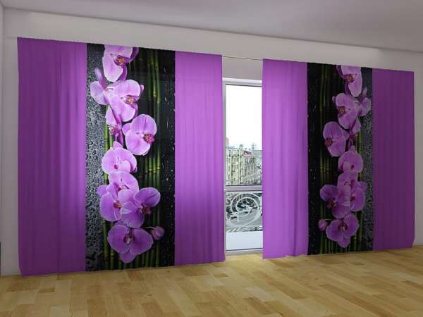 Rideau grand format : ORCHIDÉES SUR FOND NOIR
