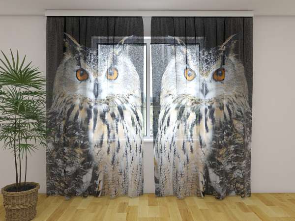 Rideau en mousseline : CHOUETTES ATTENTION
