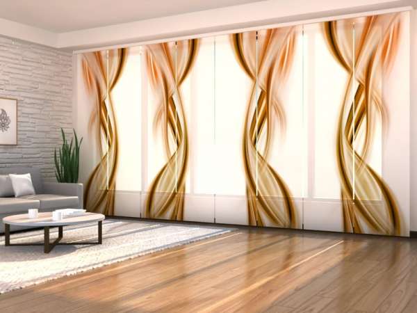 Rideau coulissant (1-8 pcs.) : ABSTRACTION VAGUES BRUNES