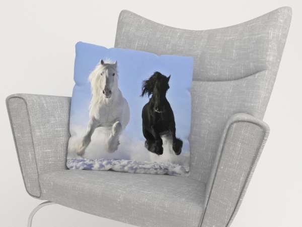 Housse de coussin : CHEVAUX BLANCS ET NOIRS