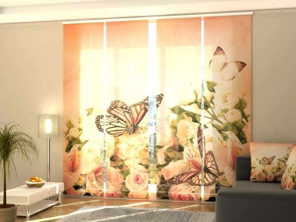 Rideau coulissant (1-4 pcs.) : LYS ET PAPILLONS