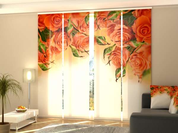 Rideau coulissant (1-4 pcs.) : ROSES ORANGES