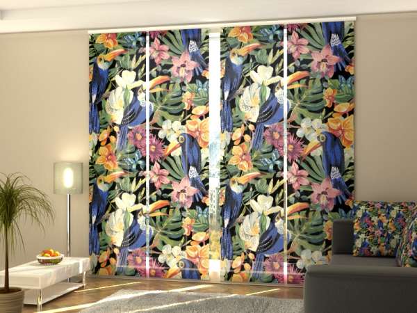 Rideau coulissant (1-4 pcs.) : PERROQUETS ET FLEURS