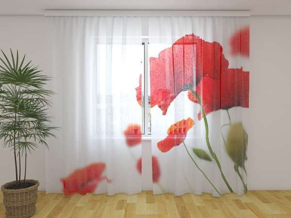 Rideau en mousseline : ROUGE ET BLANC