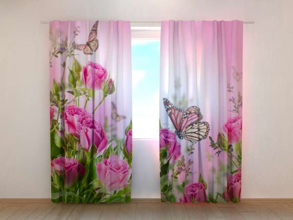 Rideau imprimé : PAPILLONS ET ROSES