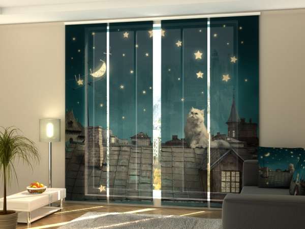 Rideau coulissant (1-4 pcs.) : CHAT SUR LE TOIT