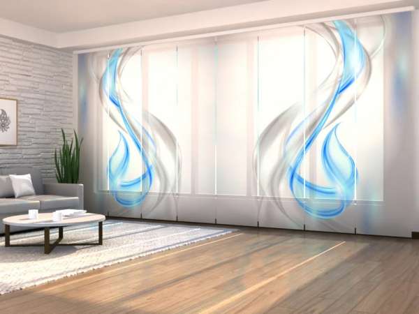 Rideau coulissant (1-8 pcs.) : ABSTRACTION VAGUES BLEU-GRIS 2