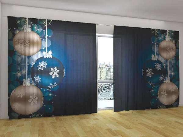 Rideau grand format : BOULES DE NOËL BLEUES