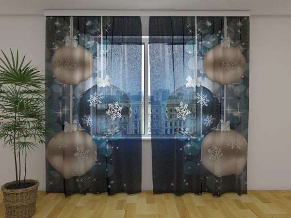 Rideau en mousseline : BRILLANCE DE NOËL BLEU