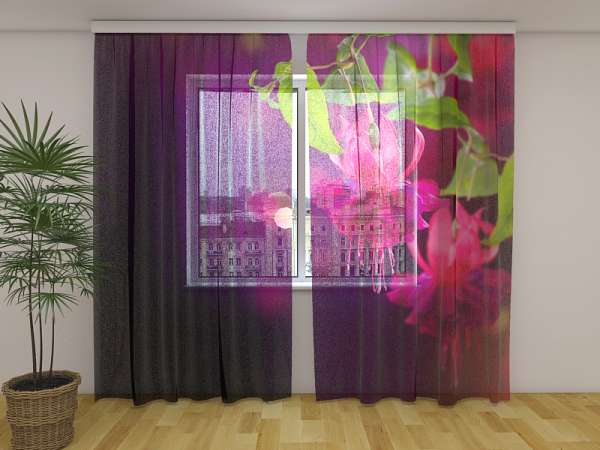 Rideau en mousseline : FLEURS FUCHSIA