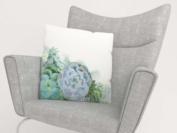 Housse de coussin : FLEURS BLEU-VERT