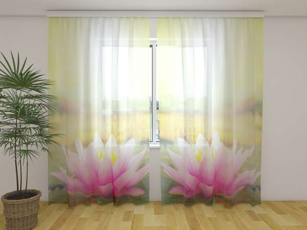 Rideau en mousseline : FLEUR DE LOTUS ROSE
