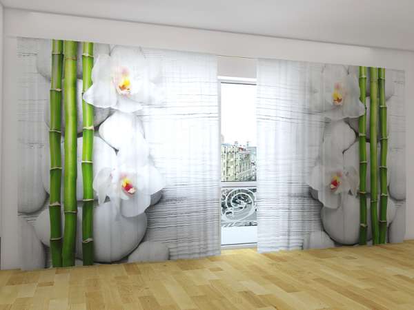 Rideau grand format : ORCHIDÉES BLANCHES ET BAMBOU 2