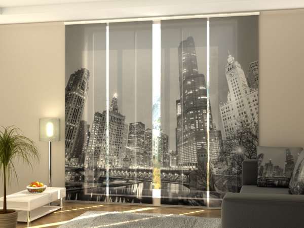 Rideau coulissant (1-4 pcs.) : VILLE EN NOIR ET BLANC