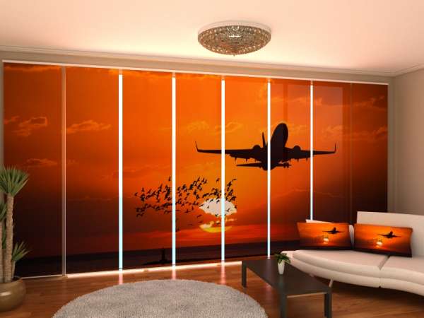 Rideau coulissant (1-8 pcs.) : AVION AU COUCHER DU SOLEIL