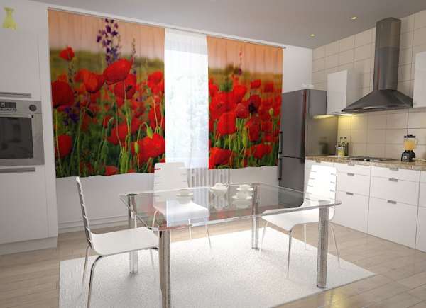 Rideau de cuisine : DE BEAUX COQUELICOTS