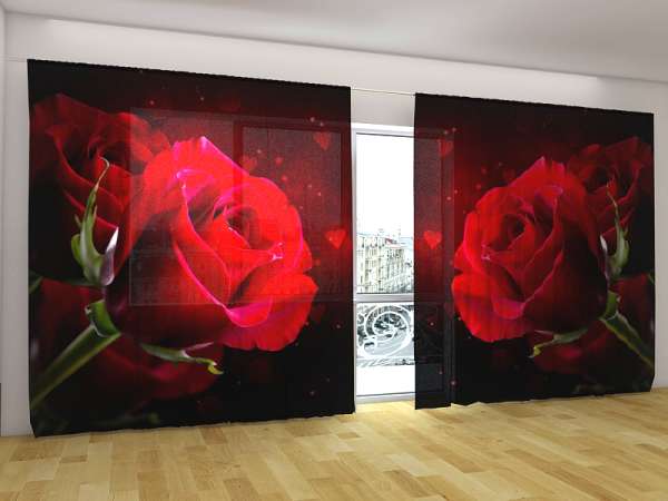 Rideau grand format : ROSES ROUGES ET COEURS
