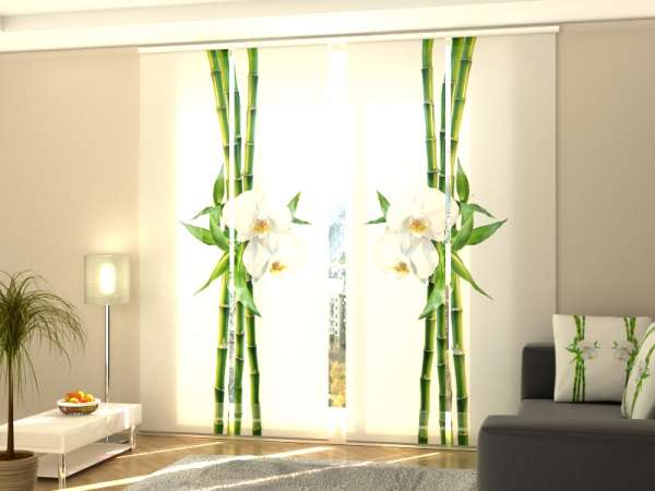 Rideau coulissant (1-4 pcs.) : ORCHIDÉES BLANCHES ET BAMBOU