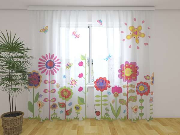 Rideau en mousseline : FLEURS ET SOLEIL