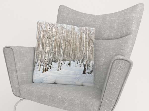 Housse de coussin : FORÊT DE BOULEAU EN HIVER