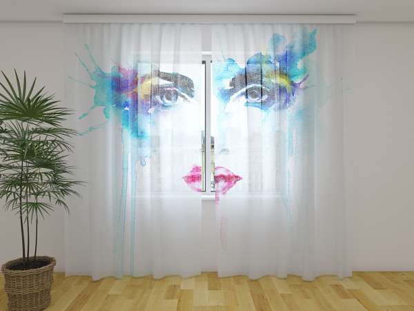 Rideau en mousseline : YEUX AQUARELLE