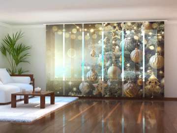 Rideau coulissant (1-6 pcs.) : ARBRE DE NOËL AVEC BOULES DORÉES Rideau coulissant (1-6 pcs.) : ARBRE DE NOËL AVEC BOULES DORÉES