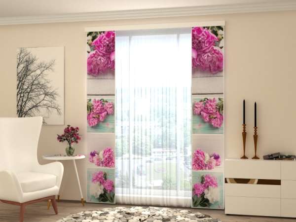 Rideau coulissant (1-2 pcs.) : COLLAGE DE PIVOINES 1