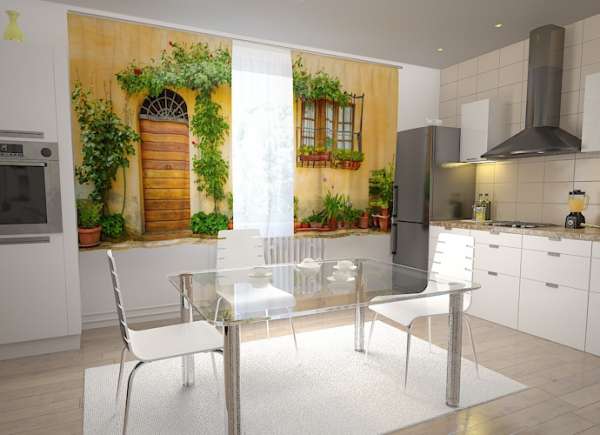 Rideau de cuisine : MUR AVEC PLANTES VERTES