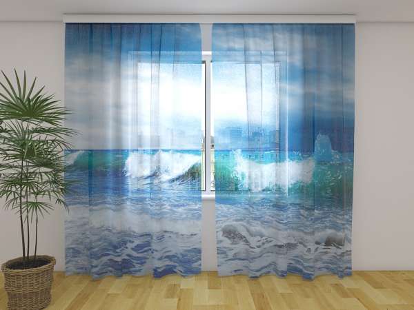 Rideau en mousseline : VAGUE BLEUE