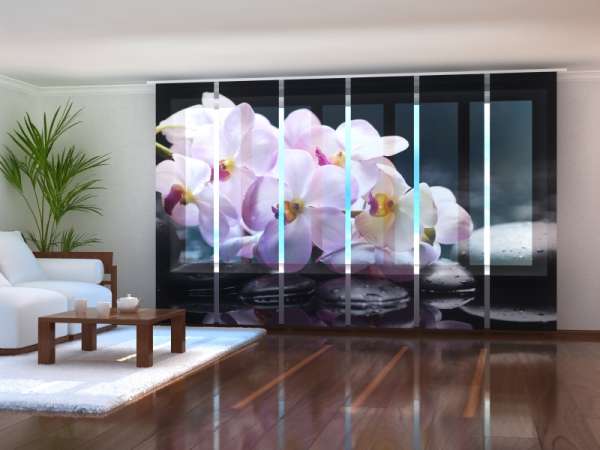 Rideau coulissant (1-6 pcs.) : ORCHIDÉES VIOLES SUR LES PIERRES